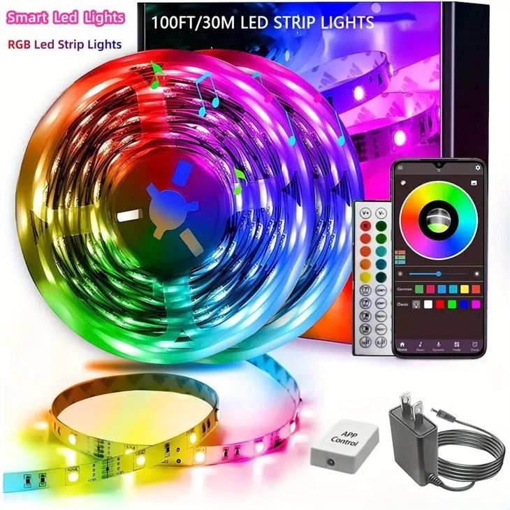 130ft RGBIC LED Strip Lights Remote App Control 24V Power Supply